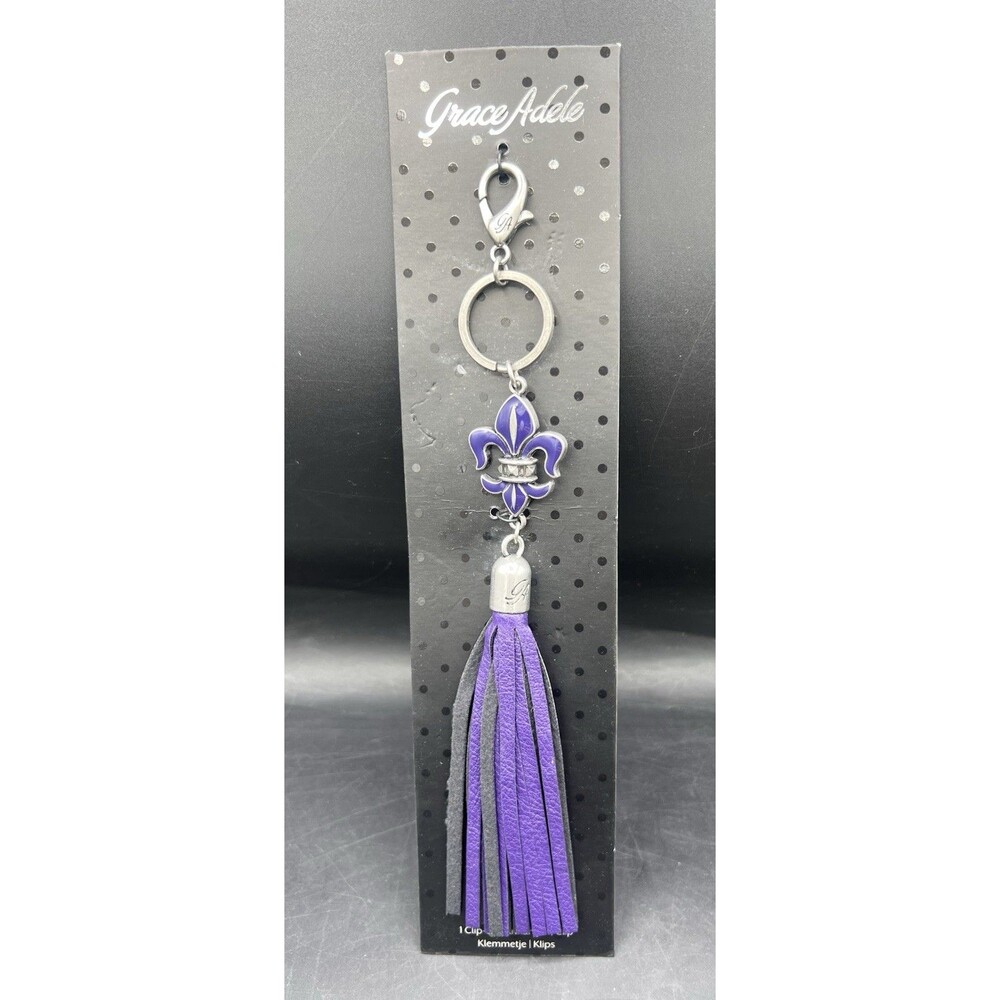 Grace Adele Boleyn Grape Fleur De Lis Tassel Purse Charm Keychain NWT Clip On